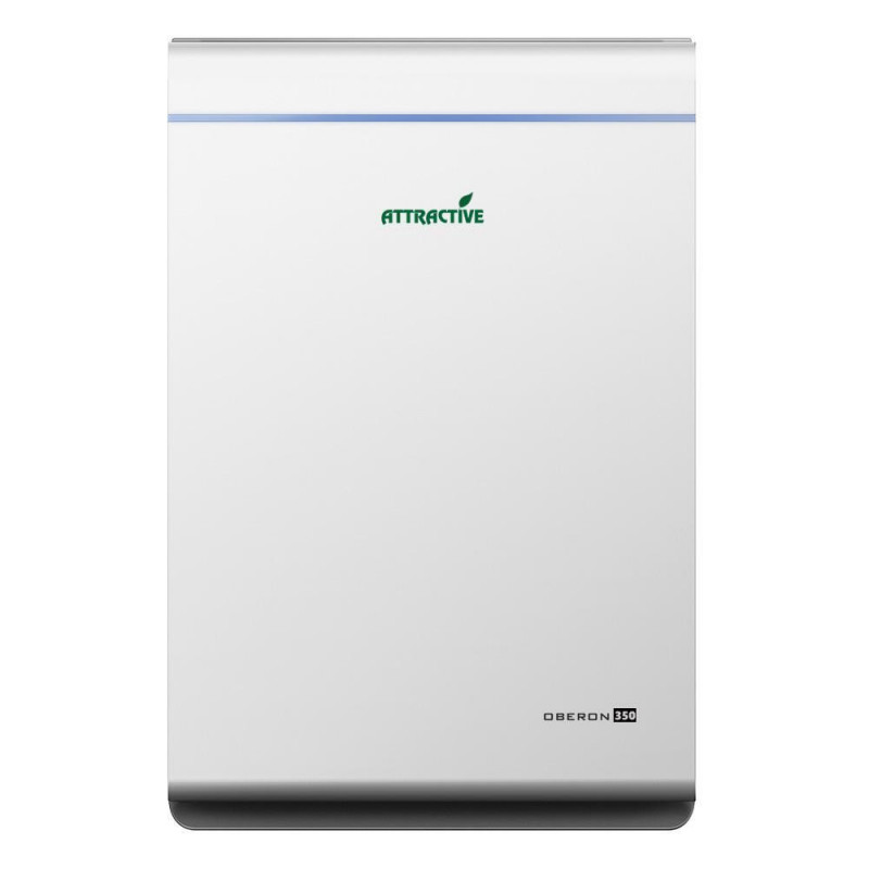 Пречиствател за въздух Attractive Oberon 350, 85W, За до 65 м2, 350 м3/ч, 3 скорости, WiFi, Йонизация, Интелигентни сензори, Дистанционно, Тъчскрийн, Бял/черен