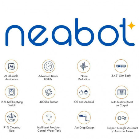 Прахосмукачка робот Neabot NoMo Q11, Li-ion 5200 mAh, Wi-Fi, 50W, 4000 Pa, 2.5 л, Сухо/мокро почистване, Миещ се HEPA филтър, Автоматично събиране на отпадъци, Бял/черен