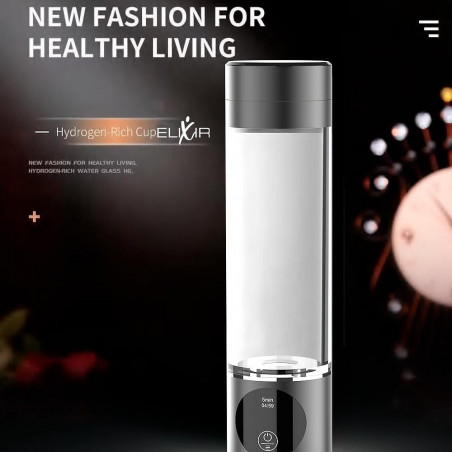 Преносима бутилка за водородна вода Elixir,1.2W, Батерия 1800 mAh, 260 мл, OLED дисплей, USB зареждане, Сребрист