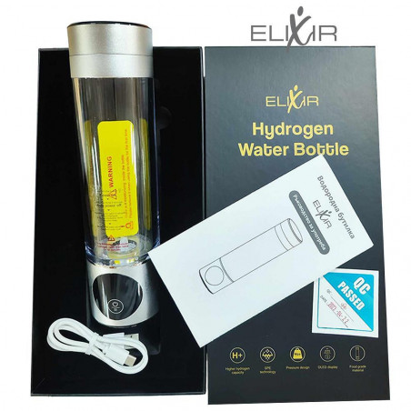 Преносима бутилка за водородна вода Elixir,1.2W, Батерия 1800 mAh, 260 мл, OLED дисплей, USB зареждане, Сребрист