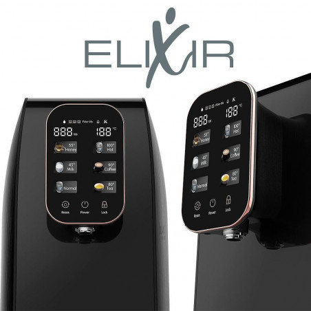 Диспенсър за пречистване и затопляне на чешмяна вода ELIXIR, 2100W, 38-99C, Обратна осмоза, Минерално обогатяване, Черен