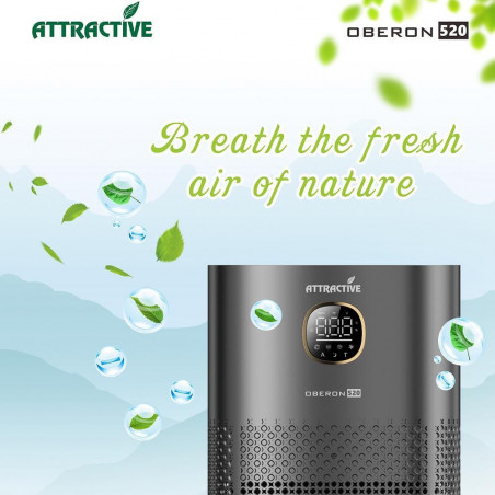 Пречиствател за въздух Attractive OBERON 520, 50W, За до 62 м2, Wi-Fi, 5 скорости, Таймер, Нощен режим, Дистанционно, Интелигентен сензор за замърсяване, Тъмносив