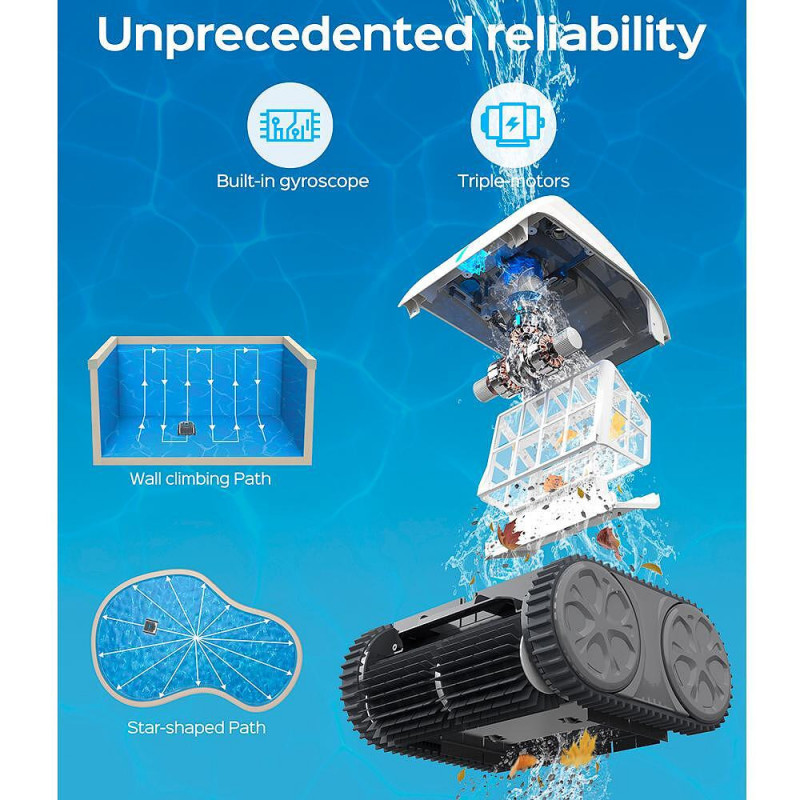 Безкабелен робот за почистване на басейни Wybot Osprey 700 (X100), Li-Ion 8800 mAh, За до 80 м2, Автономия до 110 минути, Auto-reverse, Self-parking, Бял/Черен
