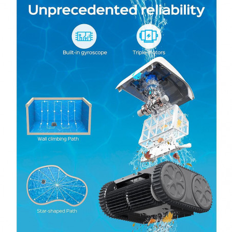 Безкабелен робот за почистване на басейни Wybot Osprey 700 (X100), Li-Ion 8800 mAh, За до 80 м2, Автономия до 110 минути, Auto-reverse, Self-parking, Бял/Черен