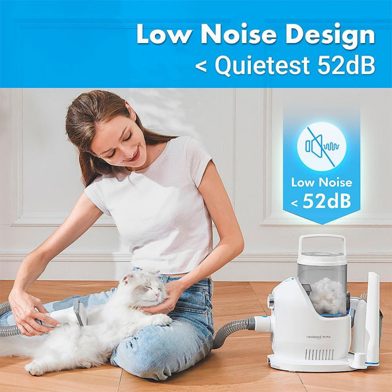 Уред за подстригване на домашни любимци NEAKASA P2 Pro, 400W, 10500 Pa, 2 л, 5 накрайника, 3 нива на засмукване, Бял