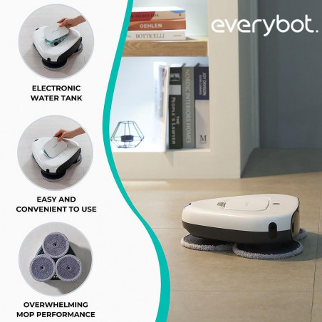 Робот за миене на подове Everybot TS300, 27W, 300 мл, Мокро/Сухо, Автономност до 200 мин, 6 режима, Сензор против падане/блъскане, Бял