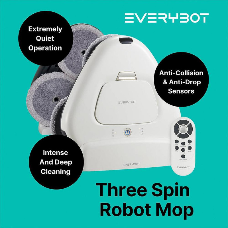 Робот за миене на подове Everybot TS300,  27W, 300 мл, Мокро/Сухо, Автономност до 200 мин, 6 режима, Сензор против падане/блъскане, Бял