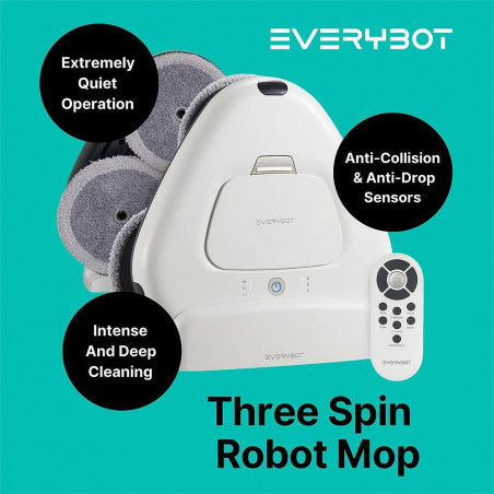 Робот за миене на подове Everybot TS300, 27W, 300 мл, Мокро/Сухо, Автономност до 200 мин, 6 режима, Сензор против падане/блъскане, Бял