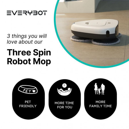 Робот за миене на подове Everybot TS300, 27W, 300 мл, Мокро/Сухо, Автономност до 200 мин, 6 режима, Сензор против падане/блъскане, Бял