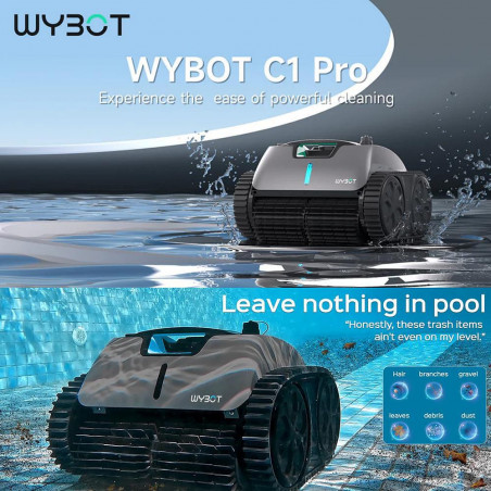 Безкабелен робот за почистване на басейни Wybot C1 Pro, 65W, SMART, За до 150 м2, 3 режима, Self-parking, Auto-reverse, IPX8, Сив