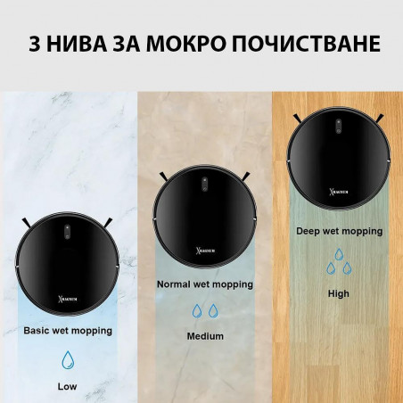 Прахосмукачка робот MAGNUM X, 40 W, 3000 Pa, Сухо и мокро почистване, 3-степенна филтрация, Wi-Fi, Функция График, Черен