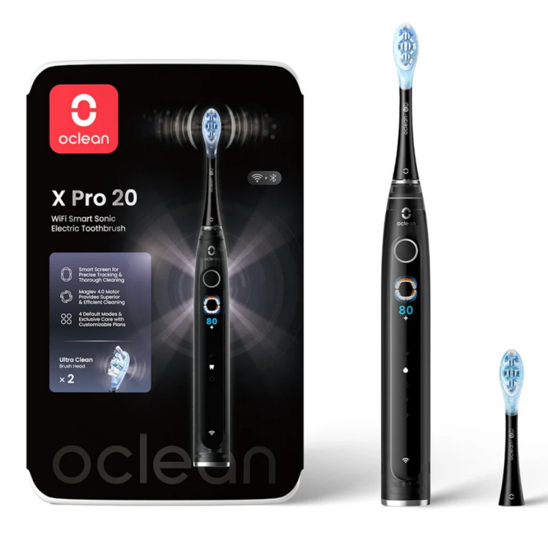 Електрическа четка за зъби Oclean X Pro 20, AI, Maglev 4.0, 84000 об/мин, Wi-Fi, FlexFit, IPX7, Интелигентна аларма при пропусната зона, 40 дни автономност, Черен