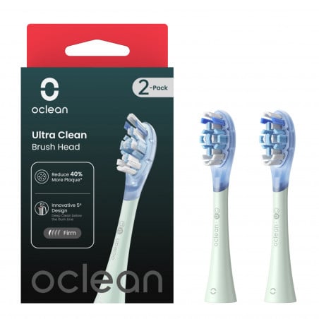 Комплект 2 бр резервни глави за електрическа четка за зъби Oclean Ultra Clean Brush Head, Твърда, Дълбоко почистване, DuPont, FlexFit, Зелен