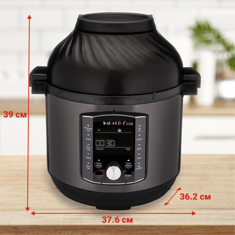 Мултикукър Instant Pot Pro Crisp + Air Fryer 140002701, 1500 W, 7.6 л, 11 програми, Кошница Air Fryer, LCD дисплей, Черен