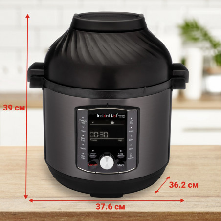 Мултикукър Instant Pot Pro Crisp + Air Fryer 140002701, 1500 W, 7.6 л, 11 програми, Кошница Air Fryer, LCD дисплей, Черен