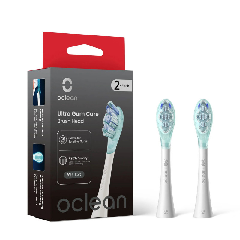 Комплект 2 бр резервни глави за електрическа четка за зъби Oclean Ultra Gum Care Brush Head, Мека, Нежно почистване, DuPont, FlexFit, Бял