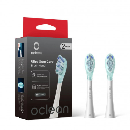 Комплект 2 бр резервни глави за електрическа четка за зъби Oclean Ultra Gum Care Brush Head, Мека, Нежно почистване, DuPont, FlexFit, Бял