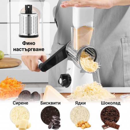 Ренде Izibizi PS-336A, 3 сменяеми приставки, Неръждаема стомана, Вакуумираща основа, Бял