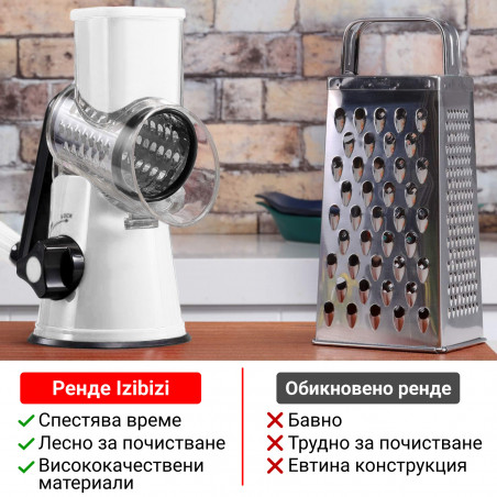 Ренде Izibizi PS-336A, 3 сменяеми приставки, Неръждаема стомана, Вакуумираща основа, Бял