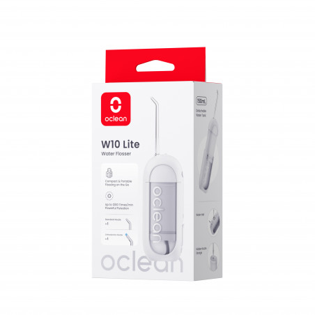 Зъбен душ Oclean W10 Lite, 3 режима, 2 накрайника, 1200 импулса в минута, До 140 PSI, USB-C, Бял