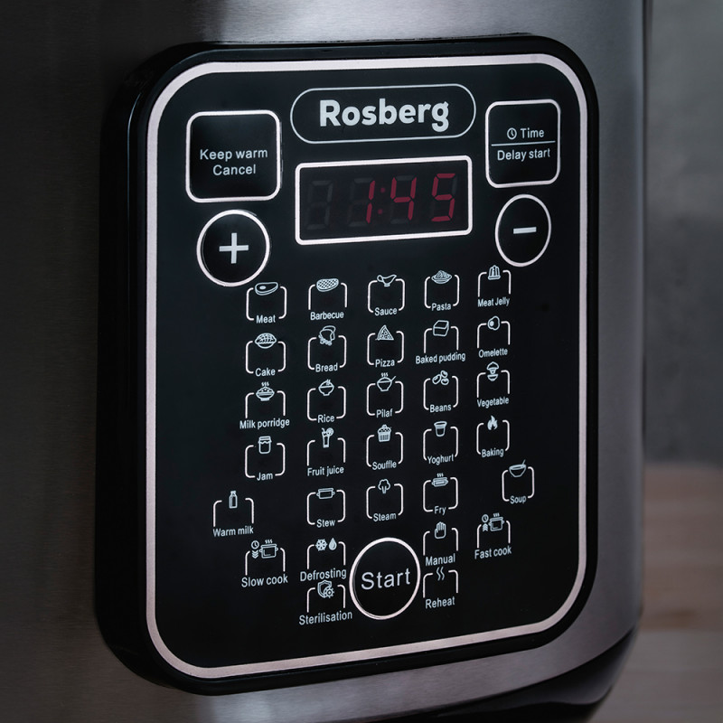 Комплект мултикукър Rosberg R51985F5 и книга с рецепти, 780W, 5 литра, 31 Програми, Таймер, LED дисплей, Инокс