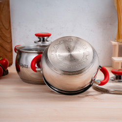 Комплект тенджери Oliver Voltz OV51210N8, 8 части, Индукция, Силиконови дръжки, Инокс/червен