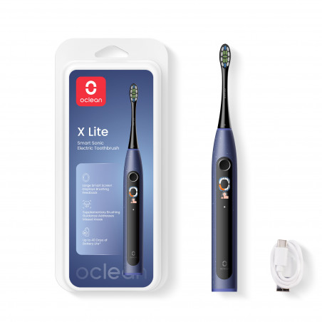 Електрическа четка за зъби Oclean X Lite, 72000 об/мин, 5 режима, Smart, Тъчскрийн, До 40 дни автономия, Отчитане на почистените зони, Тъмносин
