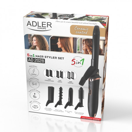 Комплект за стилизиране 5в1 Adler AD 2028, 1200W, Керамично покритие, Въртящ се на 360 градуса кабел, Черен