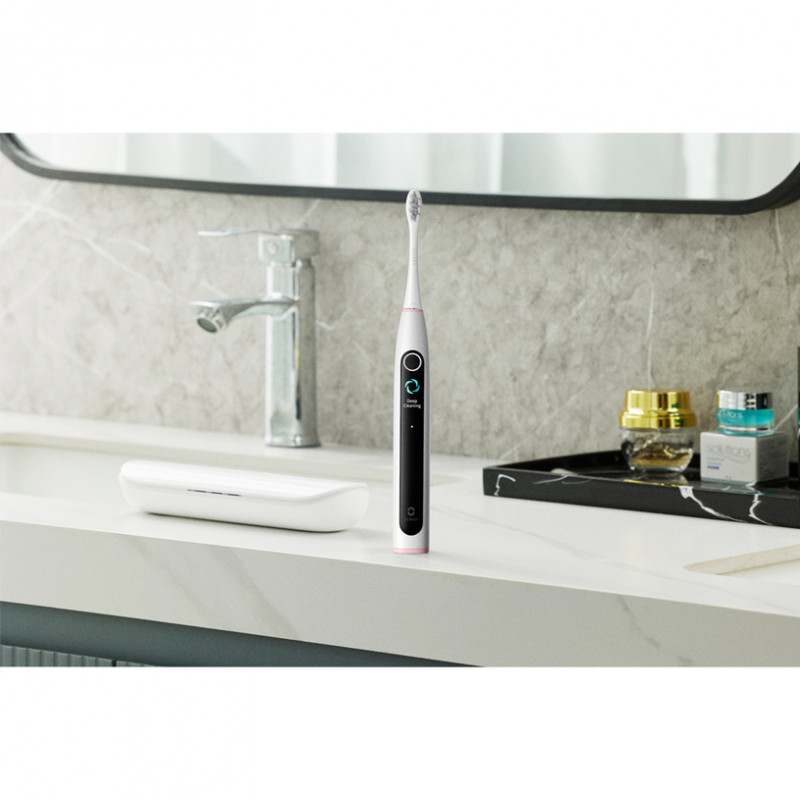 Електрическа четка за зъби Oclean X Lite Set, 72000 об/мин, 5 режима, Smart, Тъчскрийн, До 40 дни автономия, Отчитане на почистените зони, +Калъф, Светлосив