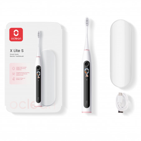 Електрическа четка за зъби Oclean X Lite Set, 72000 об/мин, 5 режима, Smart, Тъчскрийн, До 40 дни автономия, Отчитане на почистените зони, +Калъф, Светлосив