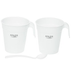 Електрическа кана Adler AD 1381, 900W, 0.5 л, 2 чаши и лъжичка, Защита от работа вода, Бял