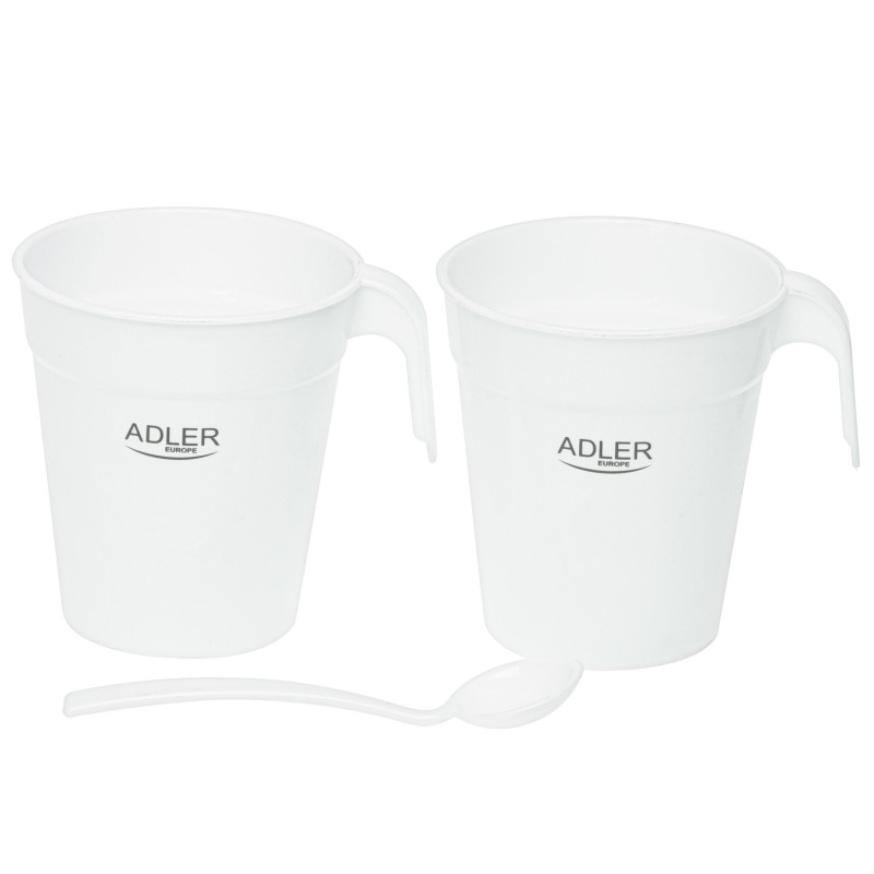 Електрическа кана Adler AD 1381, 900W, 0.5 л, 2 чаши и лъжичка, Защита от работа вода, Бял