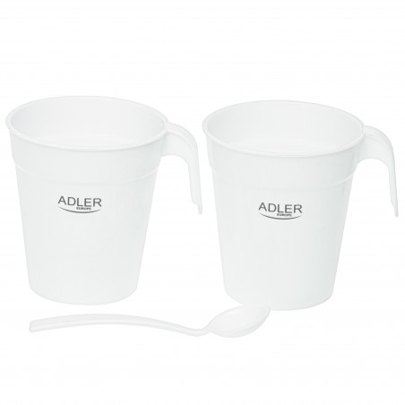 Електрическа кана Adler AD 1381, 900W, 0.5 л, 2 чаши и лъжичка, Защита от работа вода, Бял
