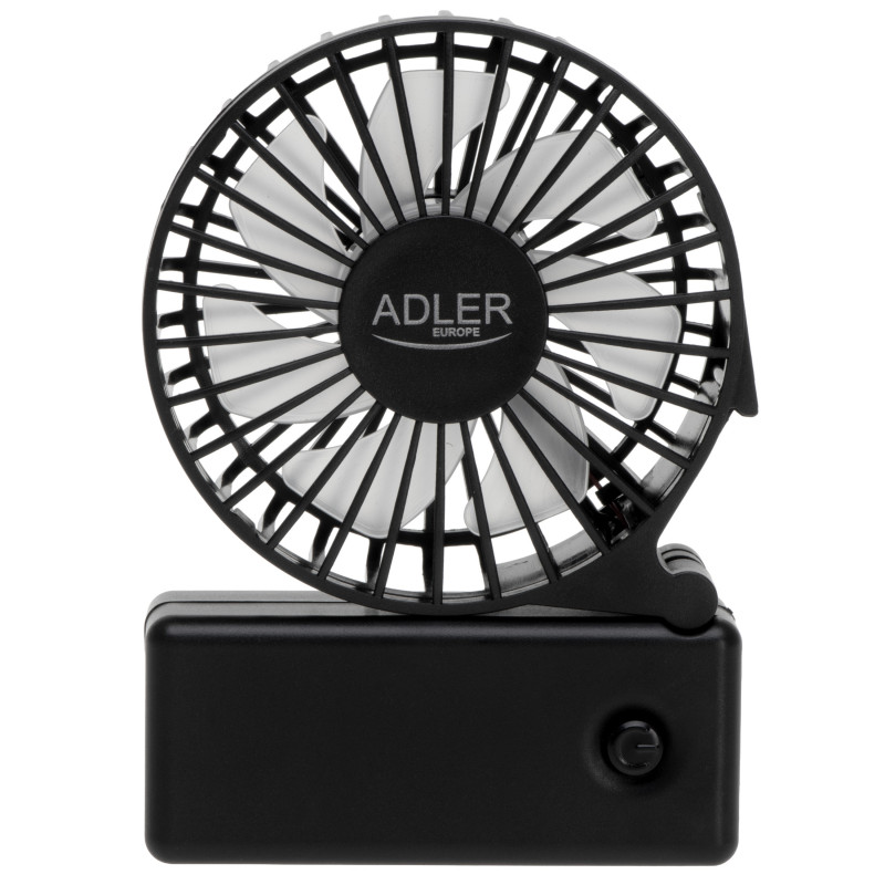 Преносим ръчен вентилатор Adler AD 7336, Сгъваем, 6.5 см, 46.2 dB, 2xAA, Перка наклонена под ъгъл 30 градуса, Черен