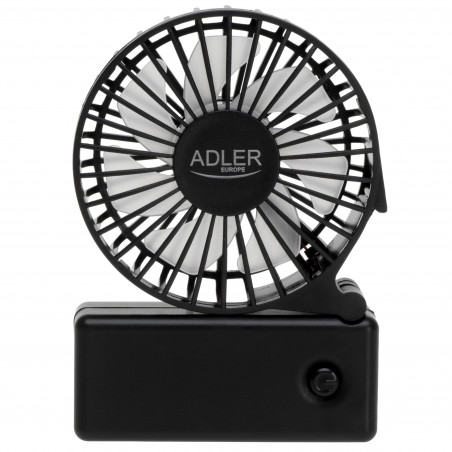 Преносим ръчен вентилатор Adler AD 7336, Сгъваем, 6.5 см, 46.2 dB, 2xAA, Перка наклонена под ъгъл 30 градуса, Черен