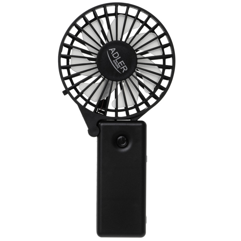 Преносим ръчен вентилатор Adler AD 7336, Сгъваем, 6.5 см, 46.2 dB, 2xAA, Перка наклонена под ъгъл 30 градуса, Черен