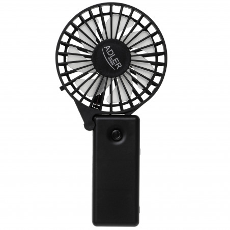 Преносим ръчен вентилатор Adler AD 7336, Сгъваем, 6.5 см, 46.2 dB, 2xAA, Перка наклонена под ъгъл 30 градуса, Черен