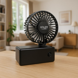 Преносим ръчен вентилатор Adler AD 7336, Сгъваем, 6.5 см, 46.2 dB, 2xAA, Перка наклонена под ъгъл 30 градуса, Черен