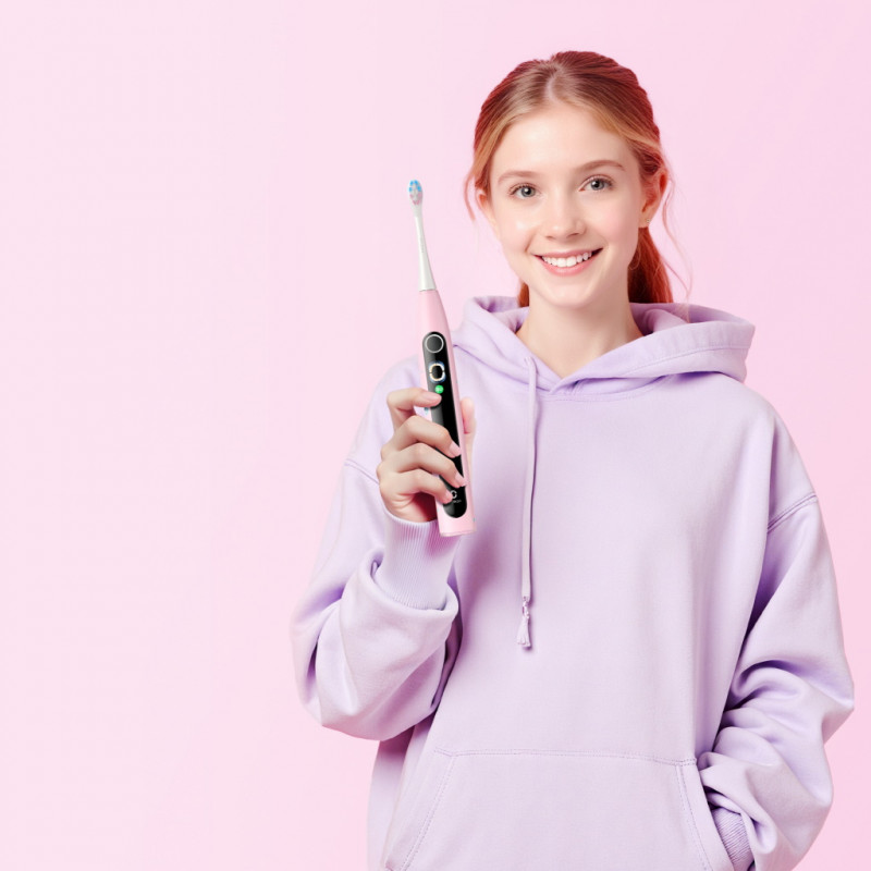 Детска електрическа четка за зъби Oclean X Kids, 2.5W, 72000 об/мин, 5 режима, Таймер, Автономия до 40 дни, Oclean OS, Type C, Розов