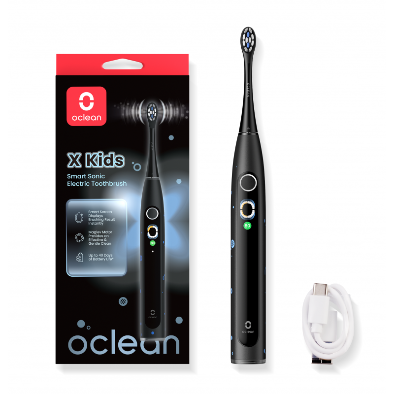 Детска електрическа четка за зъби Oclean X Kids, 2.5W, 72000 об/мин, 5 режима, Таймер, Автономия до 40 дни, Oclean OS, Type C, Черен