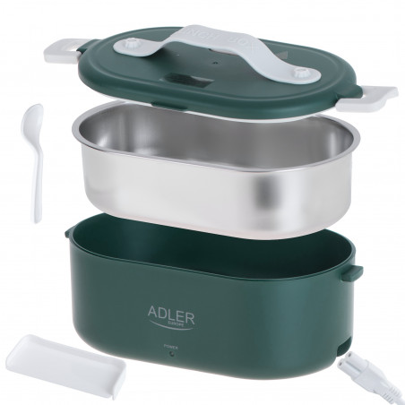 Електрическа кутия за обяд Adler AD 4522, 45W, 0.8 л, До 70C, Съд от неръждаема стомана, Термочанта, Зелен