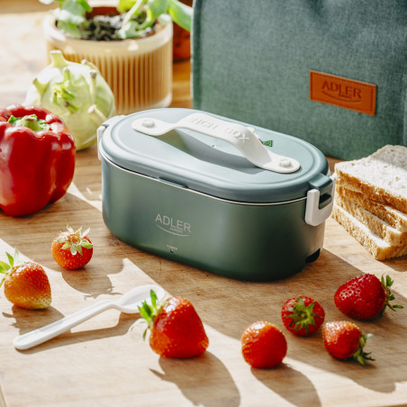 Електрическа кутия за обяд Adler AD 4522, 45W, 0.8 л, До 70C, Съд от неръждаема стомана, Термочанта, Зелен