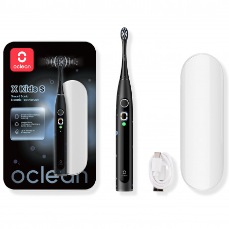 Детска електрическа четка за зъби Oclean X Kids Set, 2.5W, 72000 об/мин, 5 режима, Таймер, Автономия до 40 дни, Oclean OS, Type C, Калъф, Черен