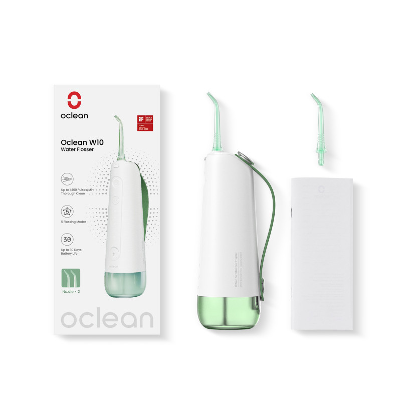 Зъбен душ Oclean W10, 5 режима, 2 накрайника, 200 мл, 1400 импулса в минута, IPX7, USB-C, Зелен