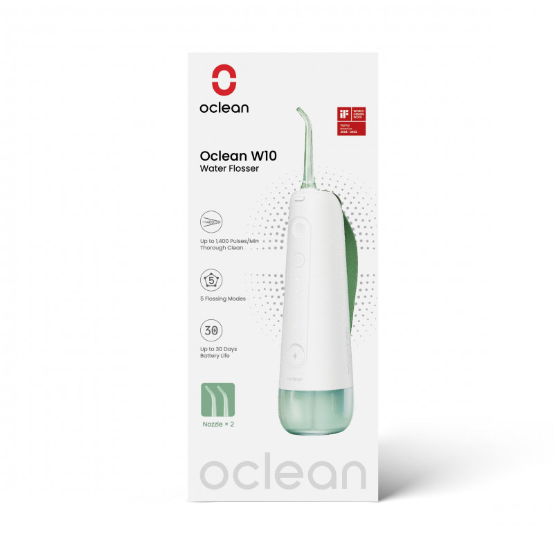 Зъбен душ Oclean W10, 5 режима, 2 накрайника, 200 мл, 1400 импулса в минута, IPX7, USB-C, Зелен