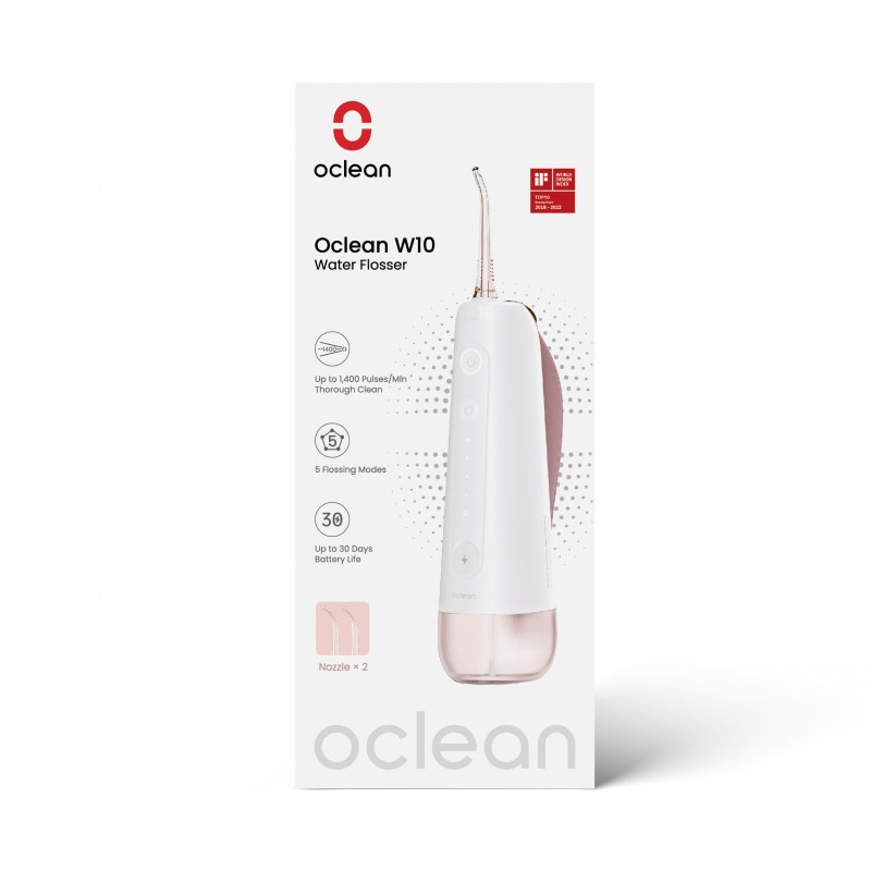 Зъбен душ Oclean W10, 5 режима, 2 накрайника, 200 мл, 1400 импулса в минута, IPX7, USB-C, Розов