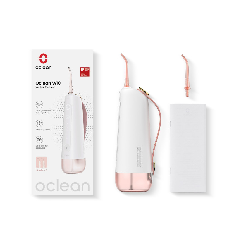 Зъбен душ Oclean W10, 5 режима, 2 накрайника, 200 мл, 1400 импулса в минута, IPX7, USB-C, Розов