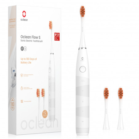 Електрическа четка за зъби Oclean Flow S, 1.85W, 76000 об/мин, 5 режима, Таймер, До 180 дни автономност, Type-C, Антибактериална повърхност, Бял