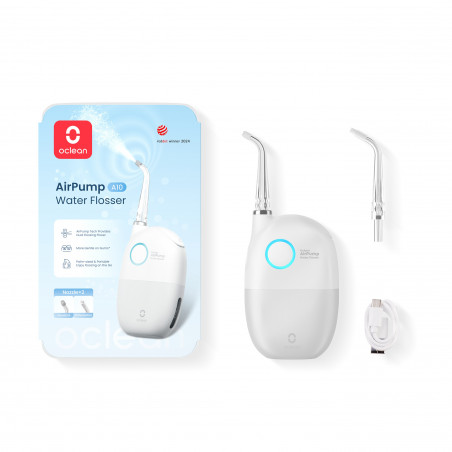Зъбен душ Oclean AirPump A10, 3 режима, 2 накрайника, Автономия 40 дни, IPX7, USB-C, Сив