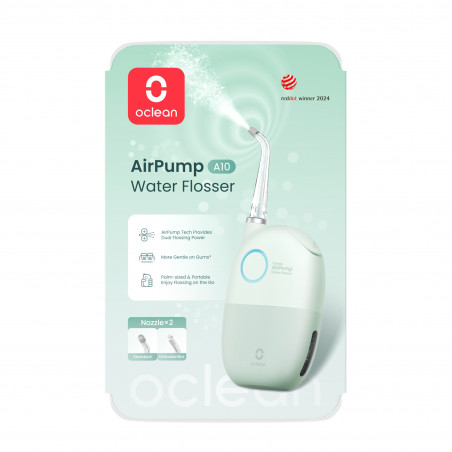 Зъбен душ Oclean AirPump A10, 3 режима, 2 накрайника, Автономия 40 дни, IPX7, USB-C, Зелен